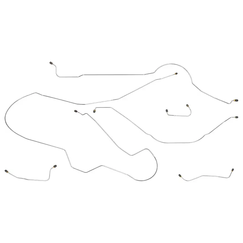 1961-62 Ford Galaxie (High Performance/Line runs under Radiator) Manual Drum Complete Brake Line Kit 6pc, Stainless